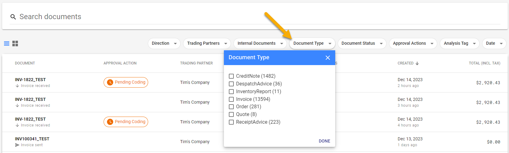 Document Type Filter
