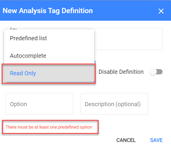 Setting up a Read Only analysis tag