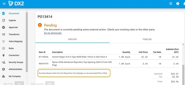 Purchase Reason PO DX2