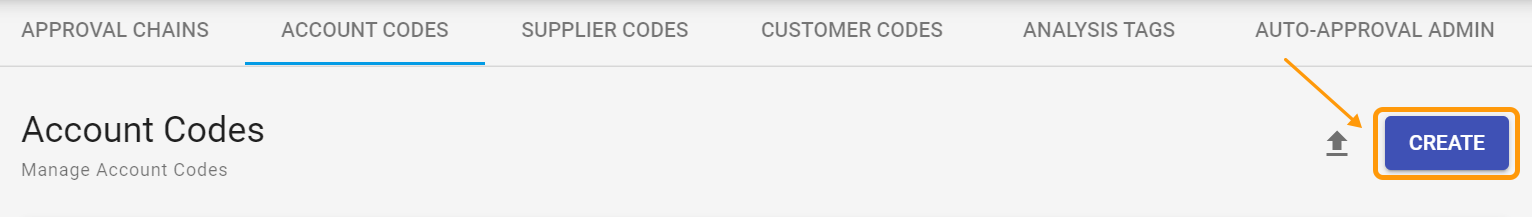 Account Codes create button in the Account Codes Administration page