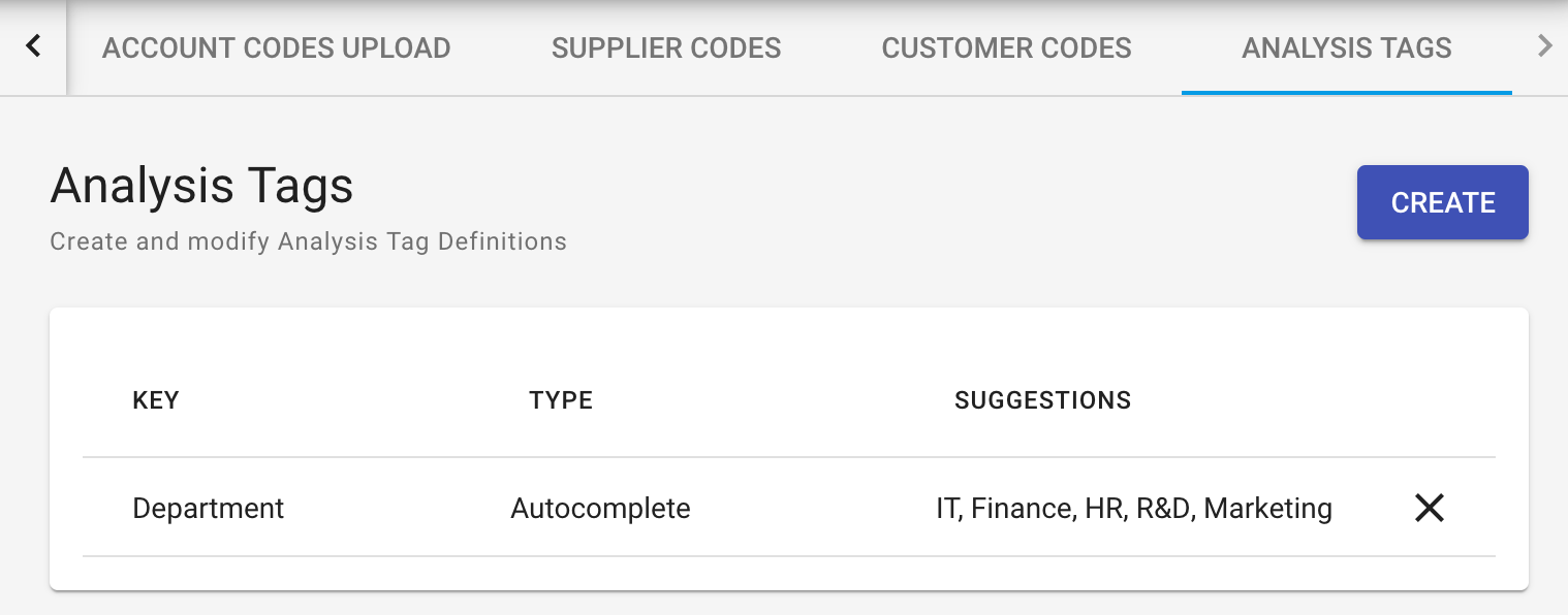 Analysis Tag Maintenance Page