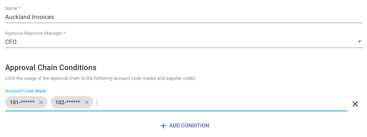 Approval Chain Edit Account Code Conditions