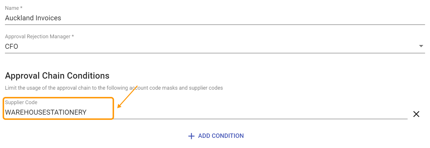 Approval Chain with supplier code condition