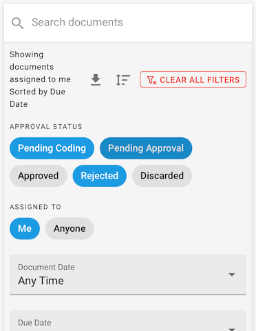 Approvals filters