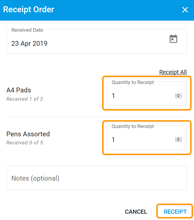 Creating a partial receipt in the receipt modal