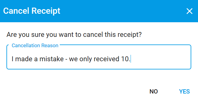 Adding a reason for receipt cancellation in the Cancel modal