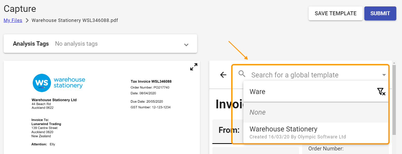 Search for Global templates in Capture