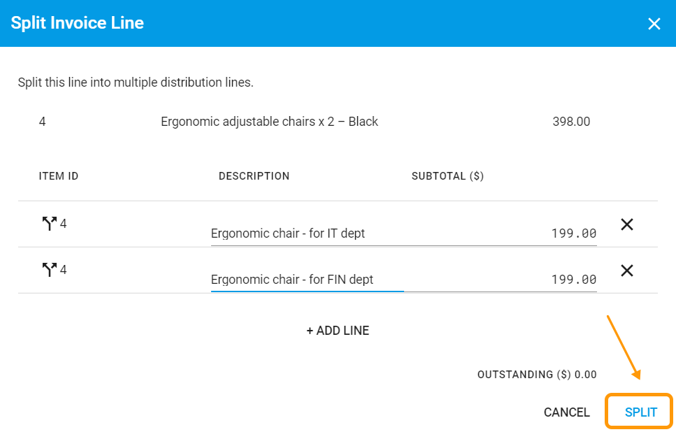 Distribution Summary Split modal