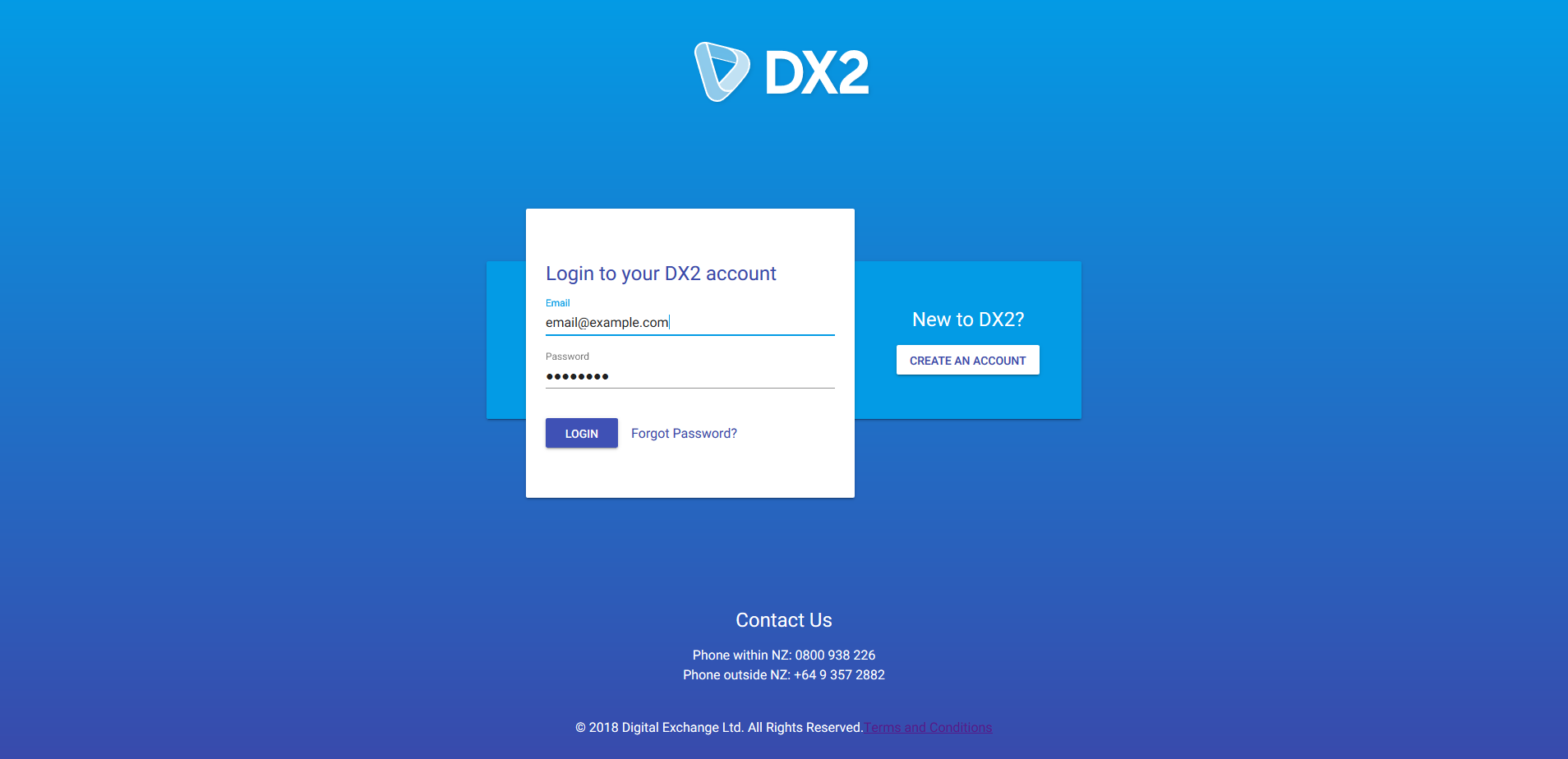 Dx2 Login screen