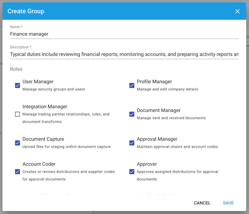 Create Security Group dialog