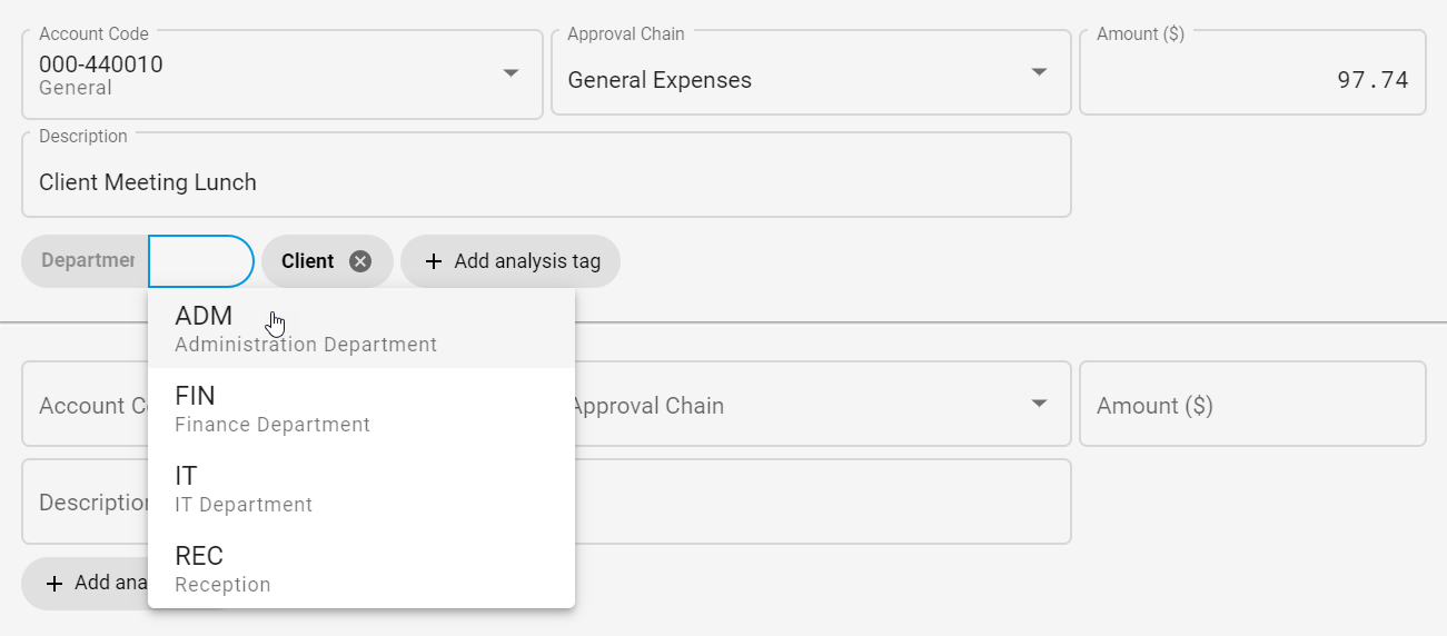 Selecting a predefined analysis tag on a distribution line