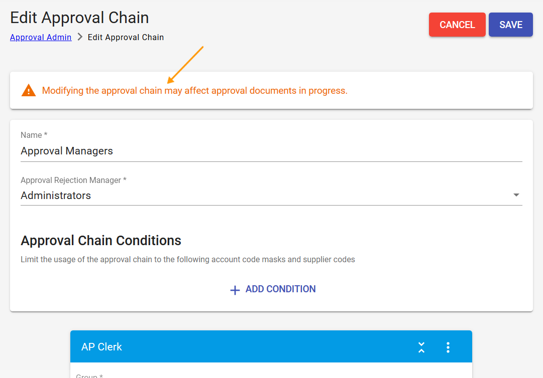 Editing an Approval Chain