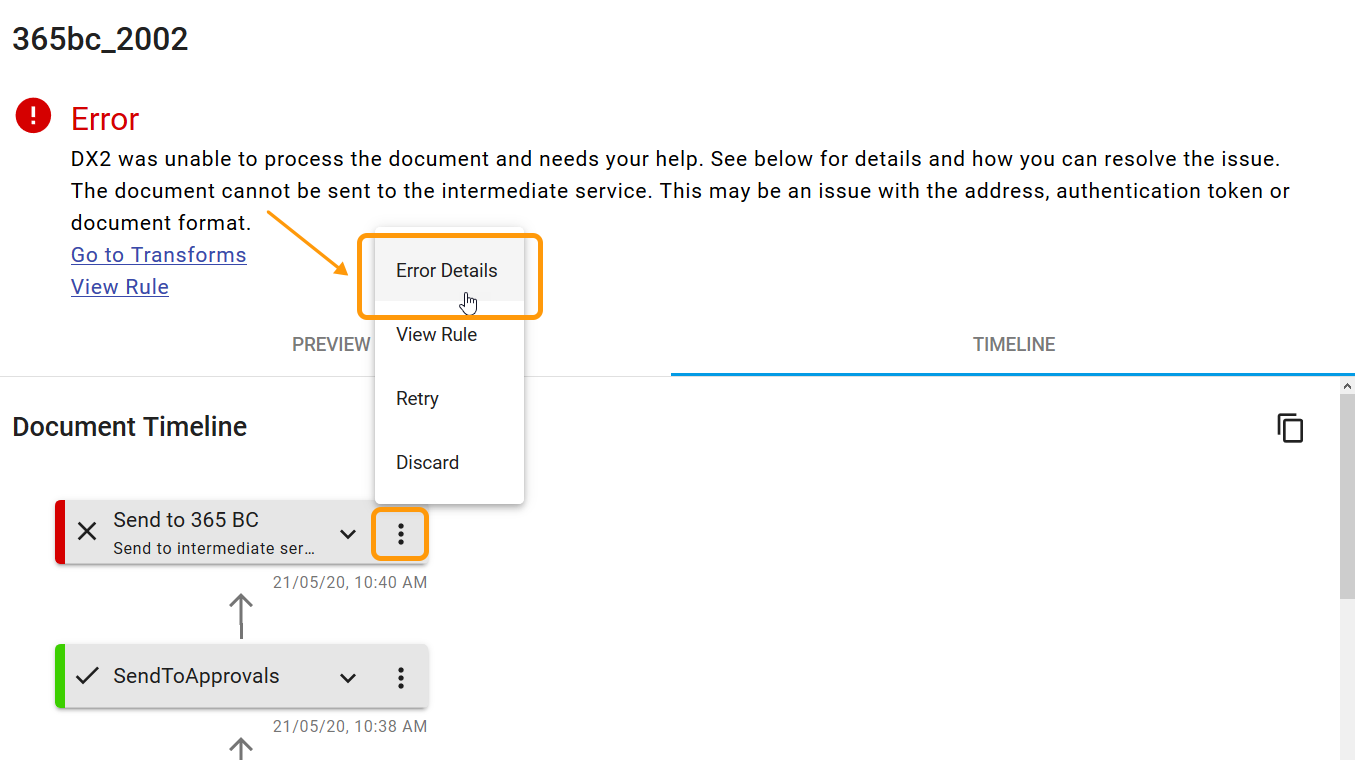 Selecting the Error Details 