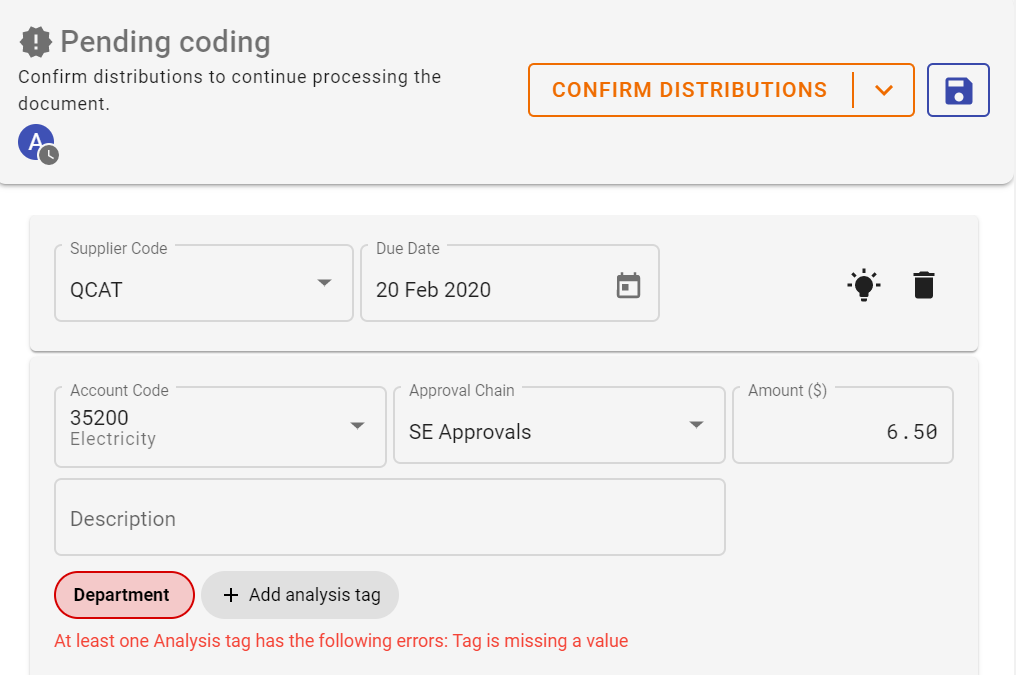 Approval document missing a value for an Analysis Tag