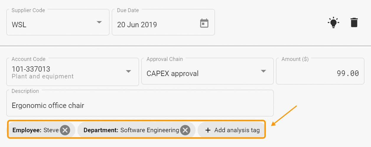 Analysis tags on distribution lines in Approvals