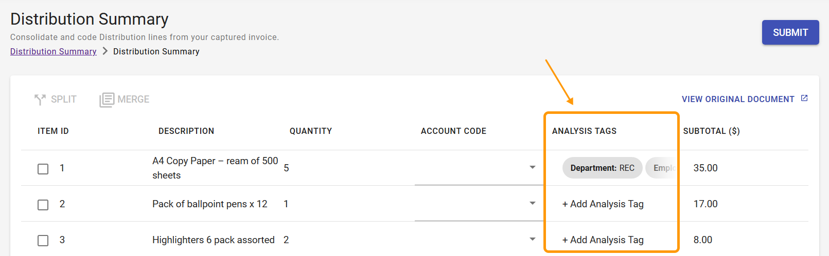 Analysis Tags column in the Distribution Summary table