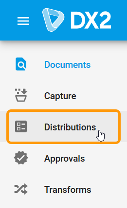 New Distributions menu item in navigation bar