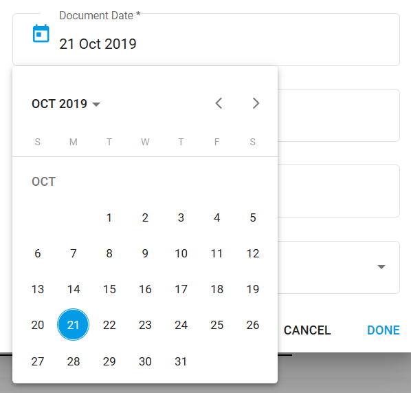 New document - date picker tool