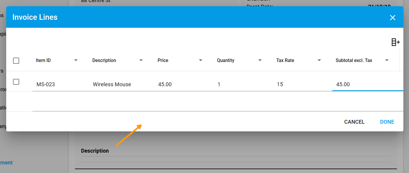 New document - Invoice line description modal