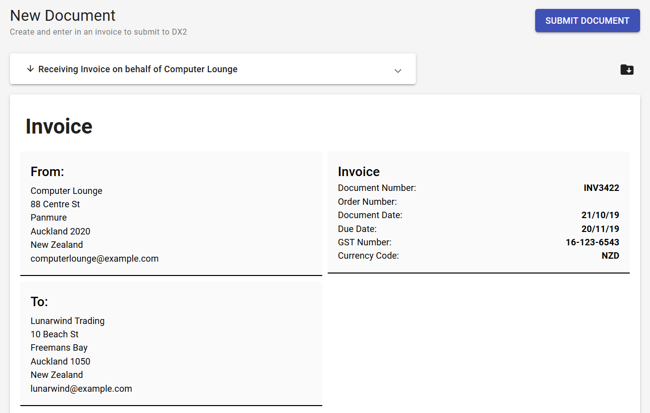 New document - filled out To and From areas