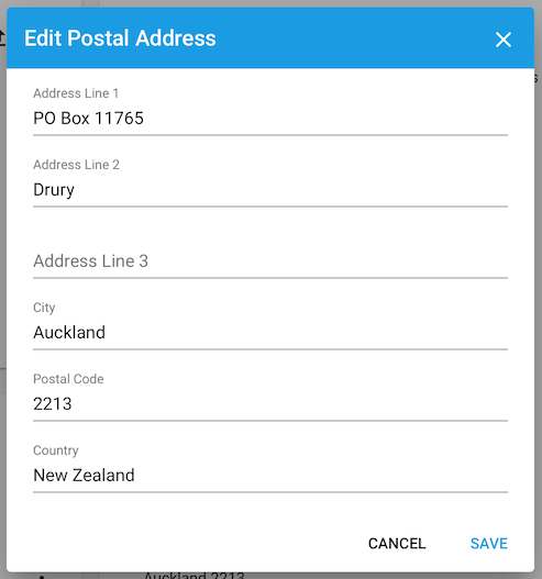 Postal address dialog